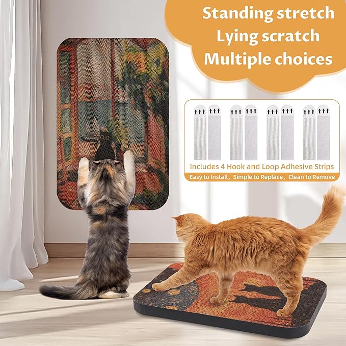 2 Pack Art Cat Scratcher, Wall-Mountable Cat Scratch Pad, Cat Wall Scratcher 16.7x11x1 Inch Cat Scratching Board for Indoor Cats Toy(Window & Starry Night)