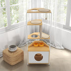 Cat Tower for Indoor Cats, Pet Furniture, Cat Tree with Scratching Posts, Cat Condo with Feeding Station and Climbing Platforms, Durable P2 Grade Particle Board, P2 Particle Board(White + Light Oak)