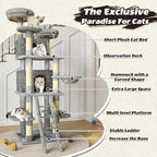 70.87" Cat Tree for Indoor Cats, Multi-Level Cat Tower with 2 Private Condos, 3 Perches & Hanging Hammock, Natural Sisal Scratching Posts, Stable for Multi-Cat Families, Kittens to Seniors (Gray)