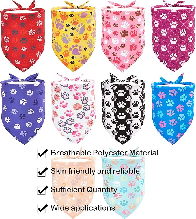 10PCS Small Dog Bandanas with Paw Print for XXS XS Small Dog Girl Boy in Red Blue Yellow Pink Purple White Black Green Scarves Grooming Accessories Costume