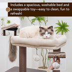 Petpals 4 Level 43" Minimalist Design Cat Tree with Wood Condo,Replaceable Paper Rope Scratching Posts,Full Body Bruch,Removeable and Washabel Bed (Brown and Beige)