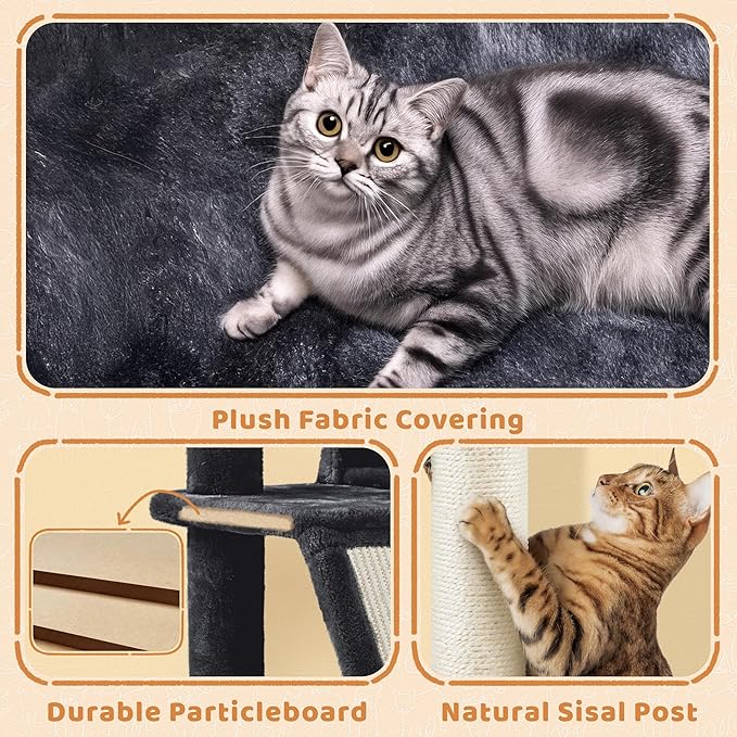 Topeakmart Multi-Level Cat Tree for Indoor Cats Cat Tree Tower for Large Cats with Sisal-Covered Scratching Posts, Condo, Stable Cat Tower, Cat Furniture Play Center for Indoor Cats Activity