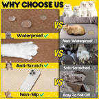 Cat Scratch Furniture Protector - Anti-Slip, Waterproof Sofa Cover to Keep Cats Off, Pet-Friendly Couch Protectors for 3 Cushion Couch, Brown Anti-Scratch Couch Cover for Pets and Kids 150"X71"