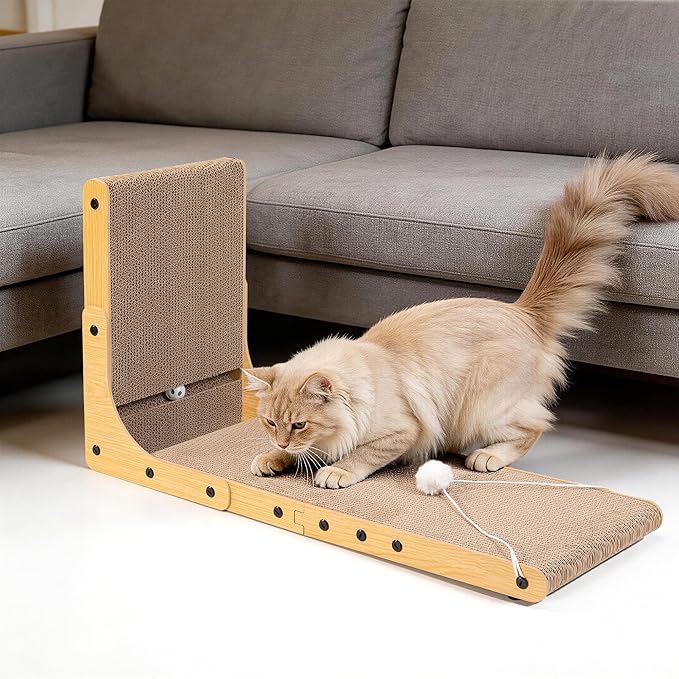 27.6 Inch Cat Scratching Post, Premium L-Shaped Cat Scratcher, Wall-Mounted Scratch Pad for Indoor Cats
