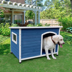 40" Wooden Outdoor Dog Houses, Waterproof Dog House Outside with Window & Door Flap Waterproof Dog House Outdoor Indoor, Assemble Easily-Blue