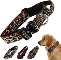 Heavy Duty Dog Collar with Unique Leopard Totem Design Adjustable Durable Nylon Collar, Metal Buckle for Large Dogs Bold Style for Training & Outdoor Adventures (Red Leopard L)