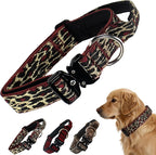 Heavy Duty Dog Collar with Unique Leopard Totem Design Adjustable Durable Nylon Collar, Metal Buckle for Large Dogs Bold Style for Training & Outdoor Adventures (Red Leopard L)