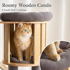 797Audio Wood Modern Cat Tree, 61.5" Cat Tower with Sisal Scratching Posts, Cat Condo, Capsule, Hamnock and Spinner Toy,Solid Wooden Aesthetic Multi-Level Cat Climbing Tree for Adult Indoor Cats-Gray