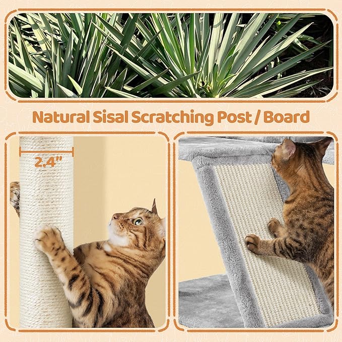 Topeakmart Cat Tree, 57 inches Multi-Level Cat Tree Tower with Scratching Posts, Cat Condo and Basket Kitten Activity Center, Light Gray