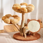 797Audio Natural Wood Flower Cat Tree, Modern Cat Tower with Real Solid Wood Branch, Luxury Aesthetic Cat Tree with Scratching Post,Scratch Pad,Cat Tree Tower for Indoor Large Adult Cats,Autumn Yellow