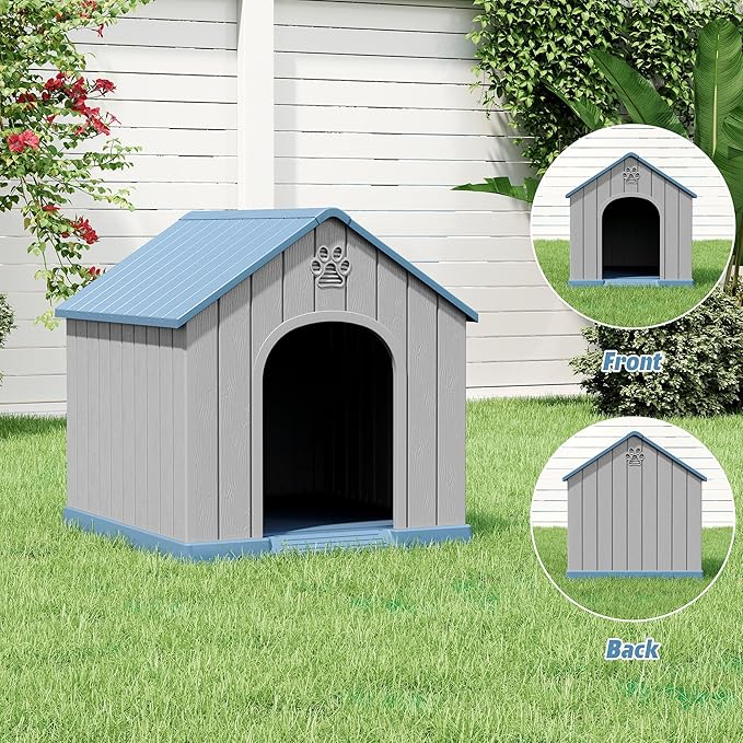 Fancyango Dog House Outdoor Indoor, Weatherproof Dog House with Elevated Floor and Air Vents for Small to Medium Dogs,Easy Clean and Assemble (Blue1, 26.18''L × 24.02''W × 25.98''H)