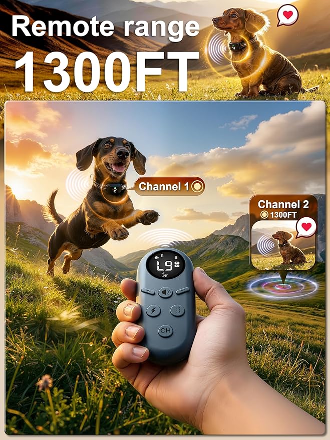 Small Shock Collar for 2 Small Dogs(5-30Lb), Dog Training Collar with Remote for Small & Medium Dogs, 3 Channels, Waterproof, Rechargeable, Collar with Beep, Vibration, Safe Shock,1300ft