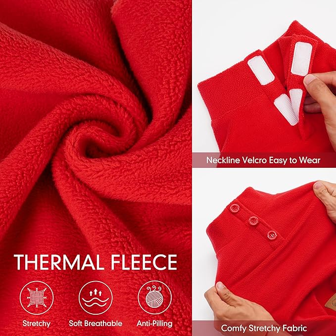 cyeollo Dog Pajamas for Medium to Large Sized Dogs Fleece Dog Pjs Warm Doggie Onesie Jumpsuit Stretchable Winter Coat Pet Clothes Girl Boy, Color Red