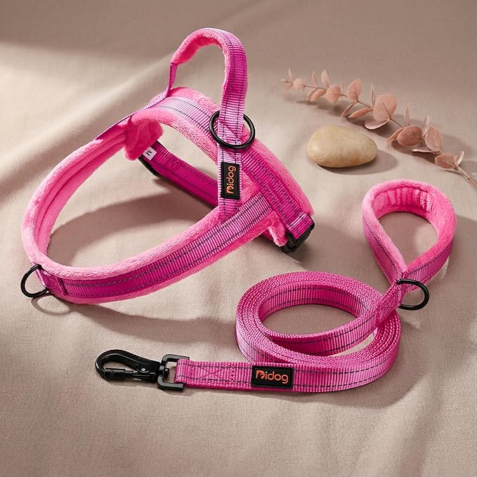 Didog Soft Flannel Padded Dog Vest Harness, No Pull/Quick Fit Reflective Dog Strap Harness, Easy for Training Walking (M:Chest 22-26", Hot Pink)
