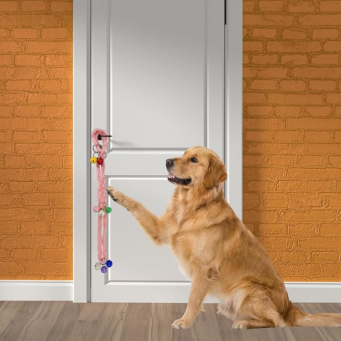 Dog Door Bell for Potty Training, Adjustable Dog Bells to Go Outside with Removable Bells Ring, Handmade Twisted Rope Puppy Training Bell (Pink)