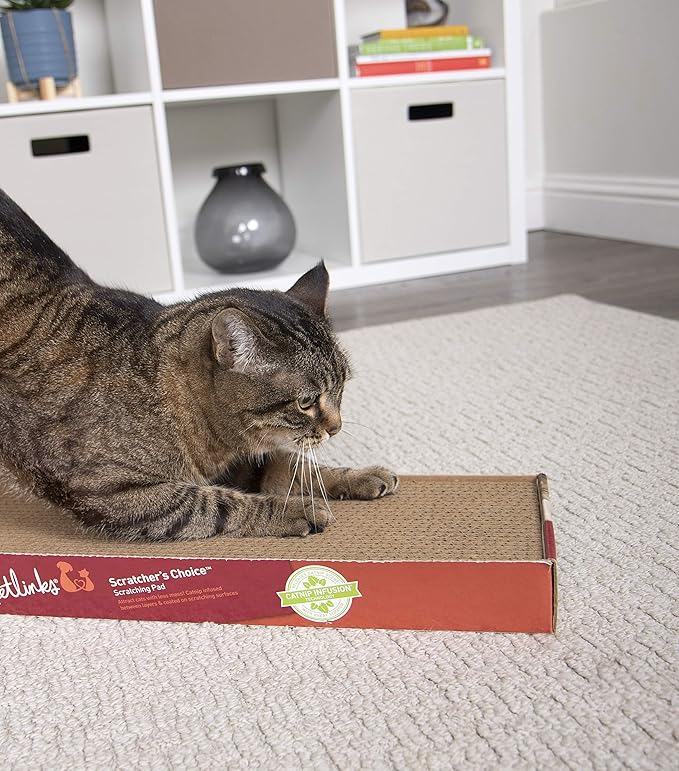 Petlinks Scratchers Choice Flat Corrugated Carboard Scratch Pad for Cats & Kittens, Catnip Infused & Reversible, Promotes Healthy Nail Growth - Brown, Single Wide