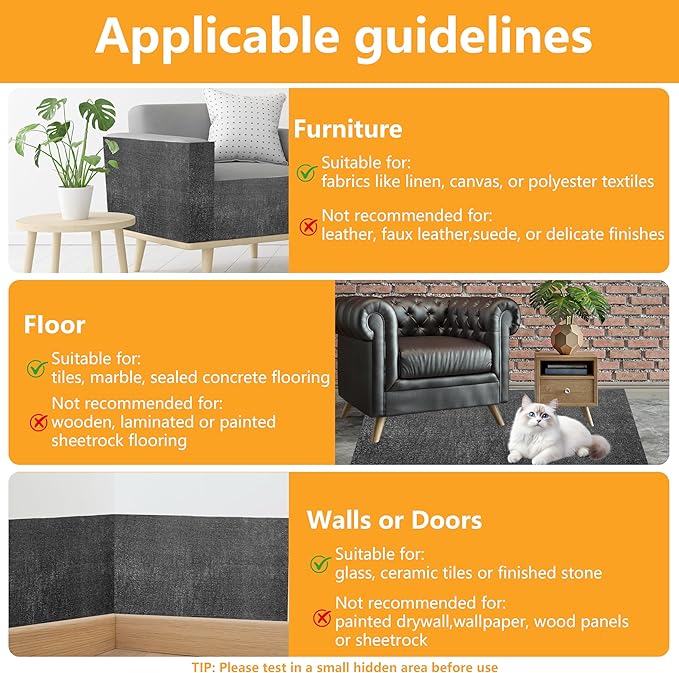 Cat Scratch Pad for Wall,Cuttable and Adhesive Cat Scratching Mat,Fun Interactive Scratcher,Cat Scratch Furniture Protector (Dark Gray,78.7×15.8inch)