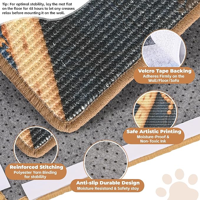 Sisal Cat Scratcher Mat, Cat Wall Scratcher for Indoor Cats, 23.6x15.7 Inch Cat Scratch Pad with Hook & Loop, Wall Mounted Cat Scratching Post to Protect Couch and Carpet（Monarch Cat）