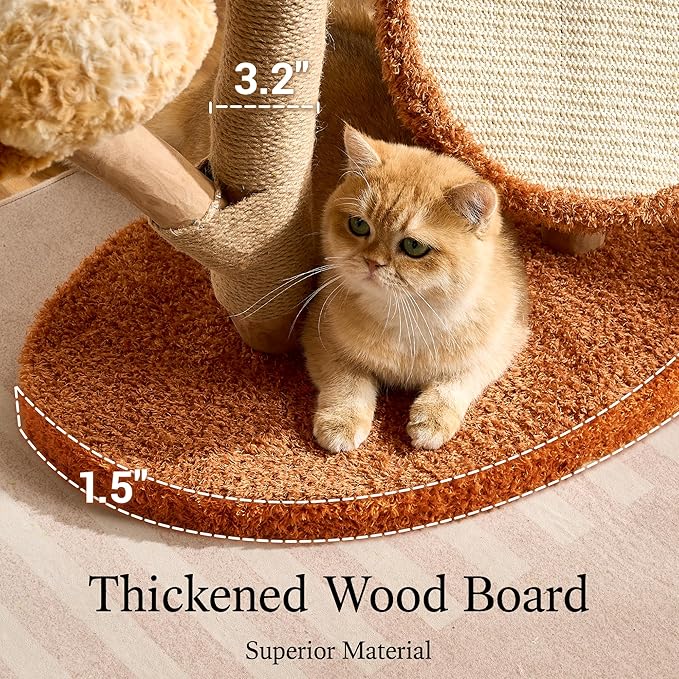 797Audio Natural Wood Flower Cat Tree, Modern Cat Tower with Real Solid Wood Branch, Luxury Aesthetic Cat Tree with Scratching Post,Scratch Pad,Cat Tree Tower for Indoor Large Adult Cats,Autumn Yellow