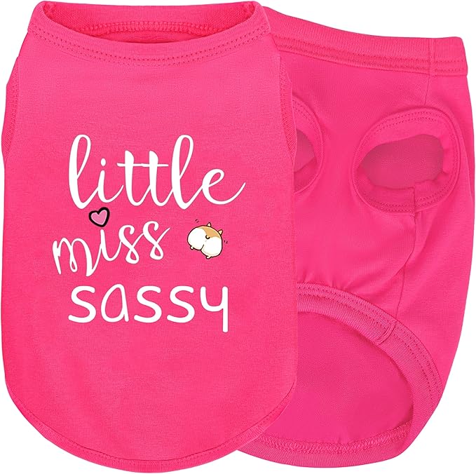 Pink Cotton Dog Shirt with 'Little Miss Sassy' Corgi Butt Print, Soft & Breathable Pet Apparel for Small to Large Dogs, All-Season Sleeveless Vest, Cute and Comfortable Dog Outfit.3XL