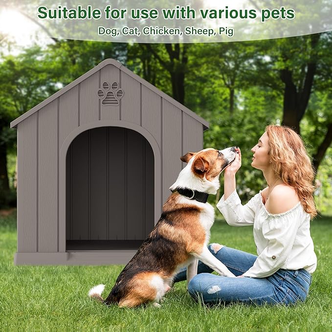 Bifanuo Large Dog House for Outdoor & Indoor, Waterproof Puppy Shelter with Air Vents & Elevated Floor, Easy Assemble Sturdy Dog Kennel for Large Dogs(Grey,36.2''L×38''W×38''H)