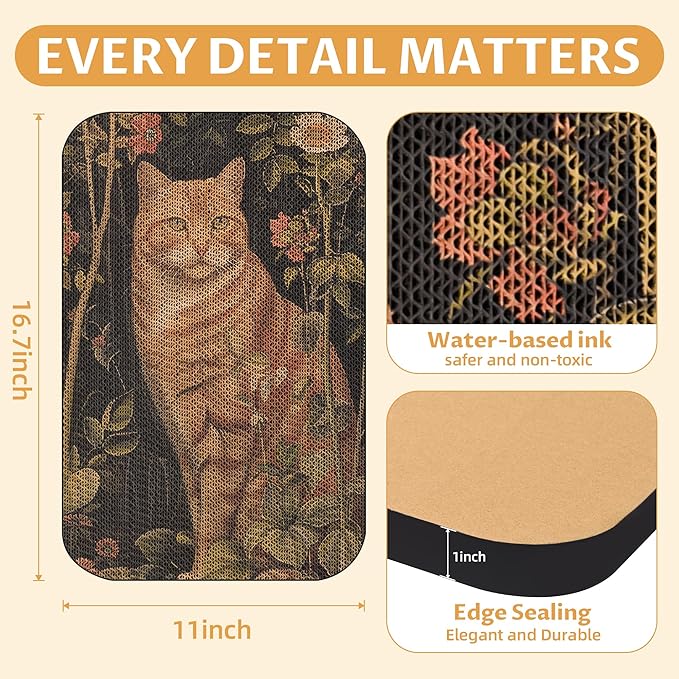 Art Cat Scratcher, Wall-Mountable Cat Scratching Board, Cat Wall Scratcher 16.7x11x1 Inch Cat Scratch Pad and Cat Scratchers for Indoor Cats Toy Furniture Protector(Orange cat)