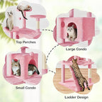 Yaheetech XL Cat Tree, 80in Multi-Level Cat Tower w/Scratching Posts, Double Condo, Perched Platforms and Dangling Balls, Pet Activity Center for Kittens, Pink