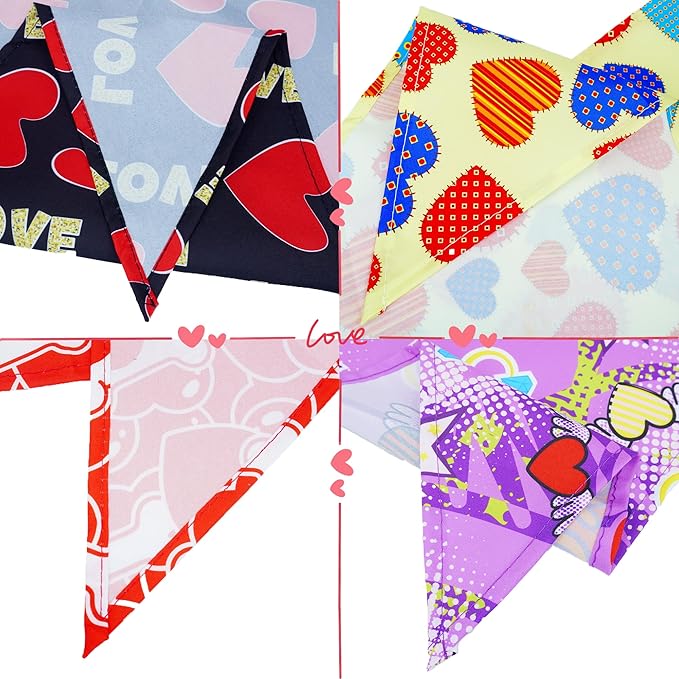 10PCS Big Valentines Day Dog Bandanas 33Inch with Heart Lip Rose Love Print for Extra Large XL XXL Breed Dog Triangle Bibs Scarves for Boys and Girls Holiday Grooming Accessories
