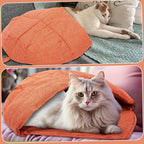 2 Pcs Cat Sleeping Bag, Linen Fabric Nest Cat Bed Cave Leaf Cuddle Covered Pet Hide Cozy Hood Burrowing Zone Soft Durable Washable with Nonslip Bottom for Indoor Puppy and Kitten(Orange)