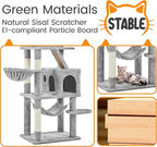 Topeakmart 71.5 inch Cat Tree Tower, Cat Furniture w/ 2 Condos, 2 Perches, 2 Hanging Balls Pet Stand House with Basket and Hammock for Indoor Cats and Kittens, Light Gray