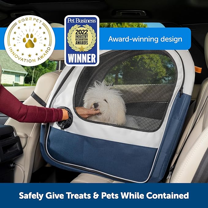 PetSafe Happy Ride Collapsible Travel Crate - Safe Travel Containment with Heavy Duty Aluminum Frame, Mesh Windows, Convenient Storage Pockets & Secure Seat Belt Access - Road Trip Crate