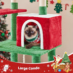 Yaheetech 63in Christmas Cat Tree with Cozy Condo, 7 Scratching Posts, Scratching Ladder, Hammock, Large Cat Tower Holiday Pet Climbing Furniture for Kittens to Play and Sleep