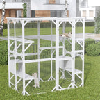 ROOMTEC Outdoor Catio with Roof 71.3" Height Large Wooden Cat Enclosure with 3 Jumping Platforms and 2 Napping Houses Cat Cage for Cat Activity (White)
