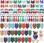 Reginary 120 Pcs Christmas Dog Bandanas Bulk Dog Bows Set Bow Ties Cat Scarf Colorful Washable Triangle Pet Kerchief Cute Bib for Summer Small Medium Large Pets Grooming Accessories Costume