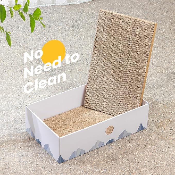 Cat Scratcher Box with Heavy-Duty Double-Sided Cardboard Pad, Cardboard Lounger, Interactive Hole Design, Cat Bed for Indoor Cats, White, Large