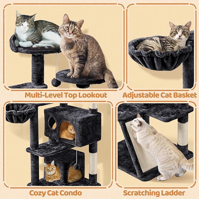 Topeakmart Multi-Level Cat Tree for Indoor Cats Cat Tree Tower for Large Cats with Sisal-Covered Scratching Posts, Condo, Stable Cat Tower, Cat Furniture Play Center for Indoor Cats Activity