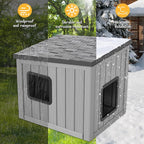 KAMABOKO Outdoor Cat House Weatherproof Insulated for Winter, Durable Shelter for Feral and Outdoor Cats, All-Season Cat House with Removable Roof & Waterproof Base for Patio, Porch, Black