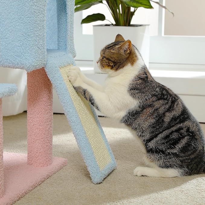 47.3" Flower Cat Tree, Multi-Level Cat Tower with Sisal Covered Scratching Posts Cute Cat Condo for Indoor Small Medium Cats Top Perch (Blue)