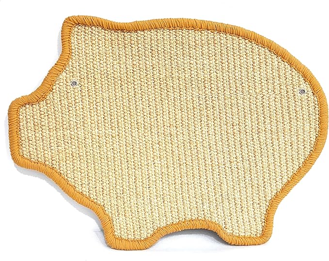 Premium Sisal Cat Scratching Mat with Velcro Tapes - Protect Couch & Carpets, Firm & Thick, Environmentally Safe - Great Gift for Cats (Pig)