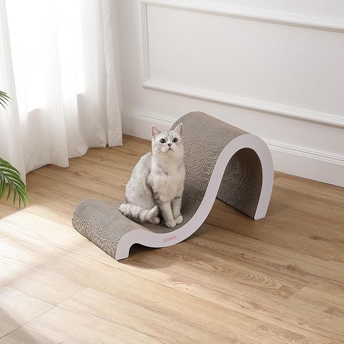 CSR1013B Kona 27" Modern Cardboard Double-Sided Wave Cat Scratcher with Catnip, Cloud