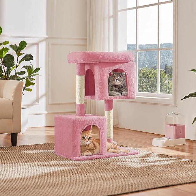 Yaheetech 33.5in Cat Tree, Small Kittens Tower w/Large Perch&2 Cozy Condos, Sisal Scratching Posts for Indoor Kittens/Cat, Stable Pet Activity Center Furniture, Pink