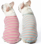 Dog Shirts Vest Cotton Striped T-Shirt, Sleeveless Stretchy Pet Clothes for Small Dogs, 2-Pack Soft Breathable Puppy Tank Top Cat Tee (XX-Large, Pink,Rose)