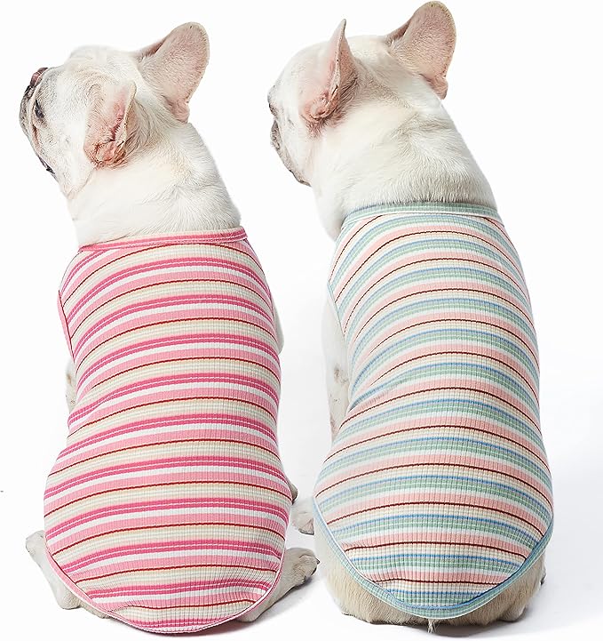 Dog Shirts Vest Cotton Striped T-Shirt, Sleeveless Stretchy Pet Clothes for Small Dogs, 2-Pack Soft Breathable Puppy Tank Top Cat Tee (XX-Large, Pink,Rose)