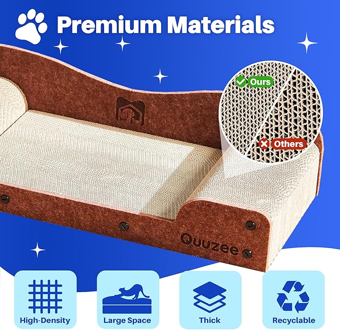 26-Inch Large Cat Scratcher Lounger Bed, Durable Cat Scratching Pad, Cat Scratch Board for Indoor Cats, Corrugated Cardboard Cat Scratcher Bed to Lounge and Scratch, Furniture Protector, Brown