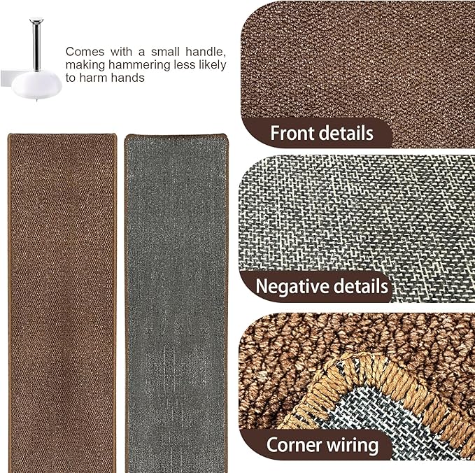 Rainmae 70.9""x 15.7"" Thickened Extra Large Cat Wall Climbing Carpet with 10pcs Fixed Nails, Durable Cat Wall Furniture, Wall Scratcher, Scratching Post, Couch Sofa Protector, Brown