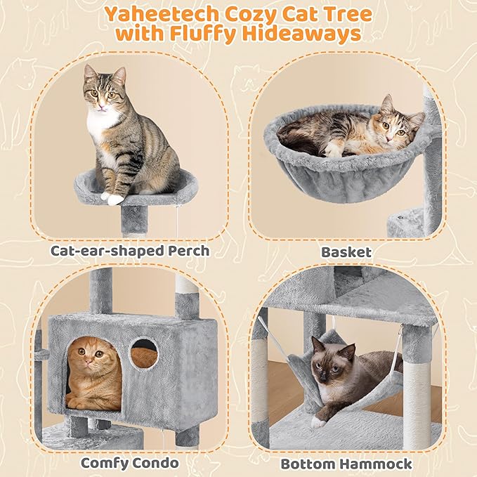 Topeakmart Cat Tree 64.5'' Large Cat Condo Tower Stand Furniture with Scratching Posts Perches Hammock as Kitten House Play Center