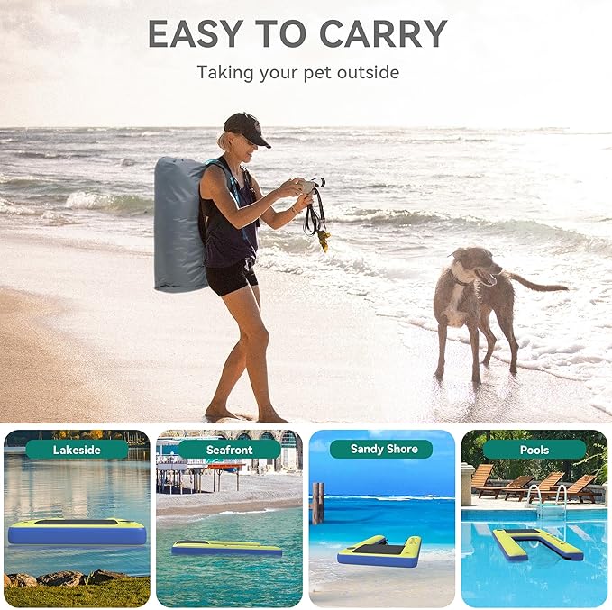 YITAHOME Large Dog Water Ramp Inflatable Dog Floating Ladder Up to 200 Pounds, with Pump/Rope/Repair Kit, Dog Floats for Pool Lakes Boats Docks