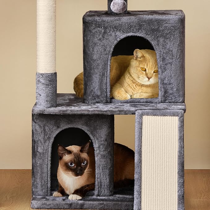 Yaheetech 42in Cat Tree Tower with Scratching Posts, Plush Condo, Ramp & Perch, Multi-Level Climber for Indoor Cats & Kittens, Dark Gray
