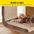 Fluffydream Cat Scratcher with Cat Toys Ball Track, Build-in Ball, L-Shaped Scratcher, Cardboard Lounge Bed, Stable and Durable, Furniture Protector, Reversible