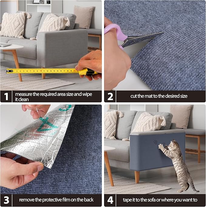 78.7"x15.8" Cat Scratch Mat,Trimmable Self-Adhesive Carpet, DIY Cat Climb Covered Pads for Furniture Couch or Wall Protector (Grey)